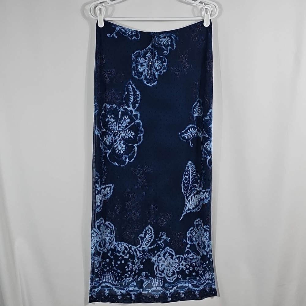 Wanted Clothing Co Vintage Floral Mesh Maxi Skirt Rhinestone Navy Blue Boho S - Picture 4 of 11